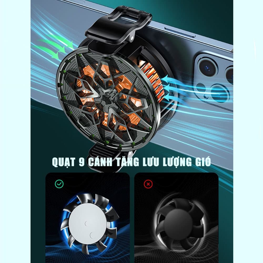 Quạt tản nhiệt điện thoại N6 sò lạnh từ tính 15W tốc độ quạt 7000 vòng/phút Led Halo RGB- Tản nhiệt máy tính bảng N6 - 9