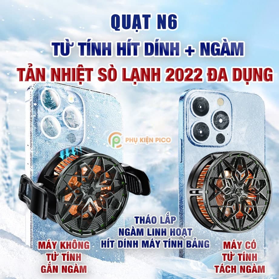 Quạt tản nhiệt điện thoại N6 sò lạnh từ tính 15W tốc độ quạt 7000 vòng/phút Led Halo RGB- Tản nhiệt máy tính bảng N6