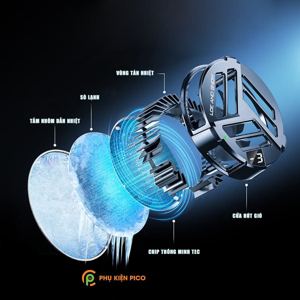 Quạt tản nhiệt điện thoại Ipad X25 sò lạnh từ tính màn hình hiển thị nhiệt độ Led RGB - 7