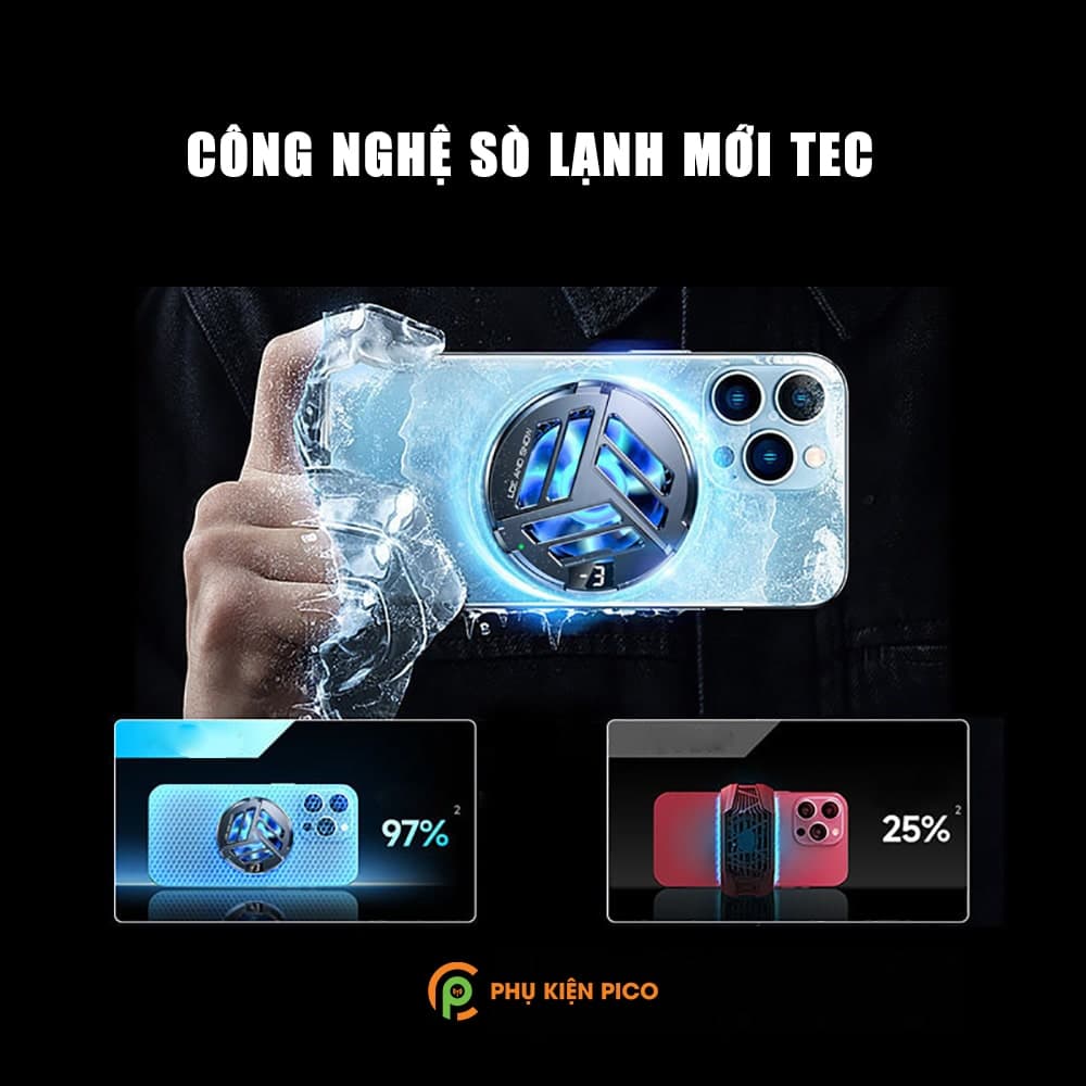 Quạt tản nhiệt điện thoại Ipad X25 sò lạnh từ tính màn hình hiển thị nhiệt độ Led RGB - 6