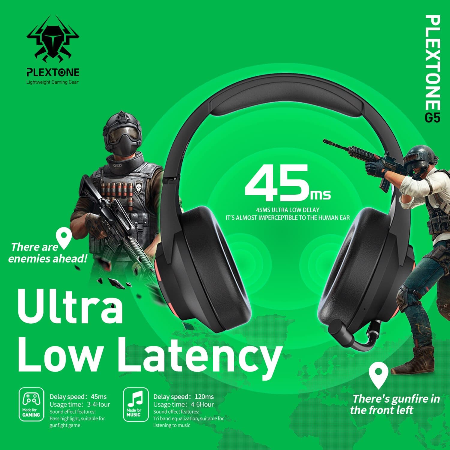 Tai nghe chụp tai bluetooth PLEXTONE G5 chống ồn Headphone có mic gaming độ trễ thấp 45ms - 8