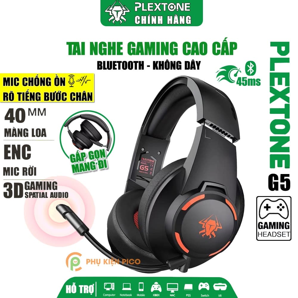 Tai nghe chụp tai bluetooth PLEXTONE G5 chống ồn Headphone có mic gaming độ trễ thấp 45ms