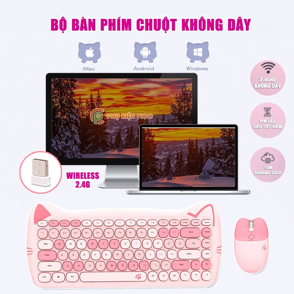 Bộ bàn phím Chuột máy tính không dây Wireless dễ thương hồng cute GEEZER M3 đối thủ của Logitech