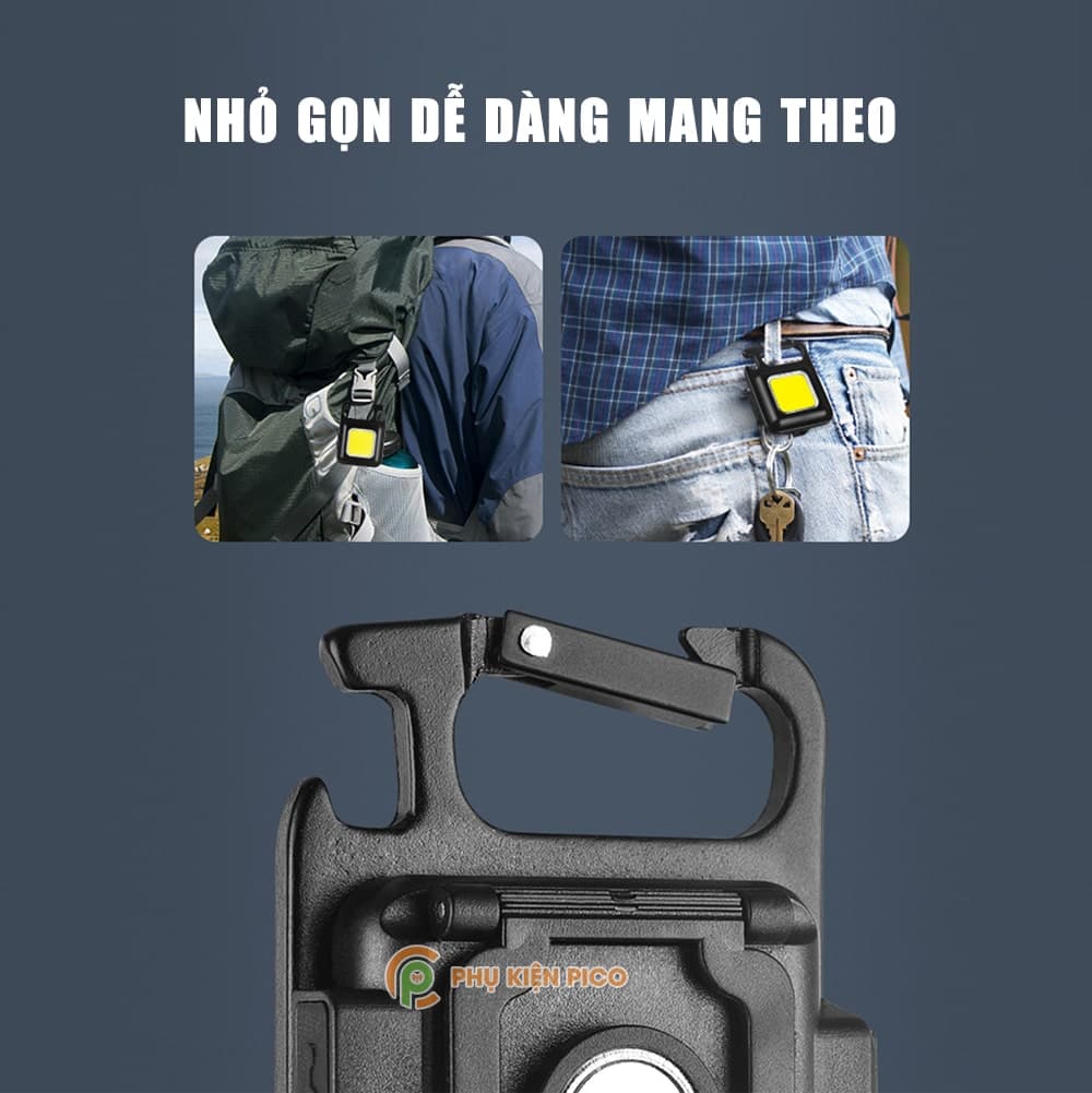 Đèn LED COB Mini siêu sáng 800 Lumens Pin sạc USB - Móc Khóa đèn pin mini led đa năng - Pin 300MAH - 5