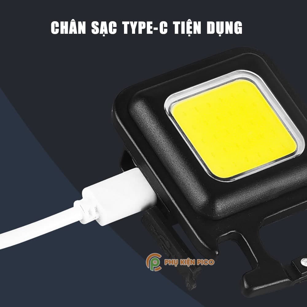 Đèn LED COB Mini siêu sáng 800 Lumens Pin sạc USB - Móc Khóa đèn pin mini led đa năng - Pin 300MAH - 4