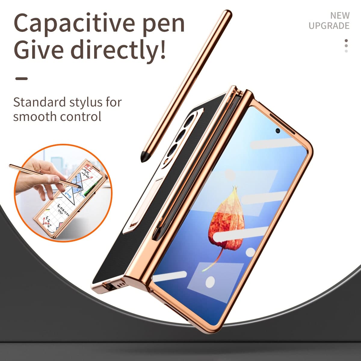 Ốp lưng Samsung Galaxy Z Fold 4 khe đựng SPen vàng gold cao cấp có chân dựng Standing Cove - 8