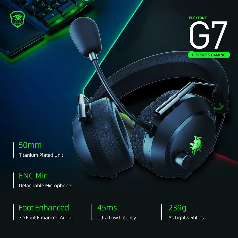 Tai nghe chụp tai bluetooth PLEXTONE G7 chống ồn esport - Headphone có mic gaming độ trễ thấp 45ms - Headphone không dây TWS RGB Âm Thanh 3D - 8