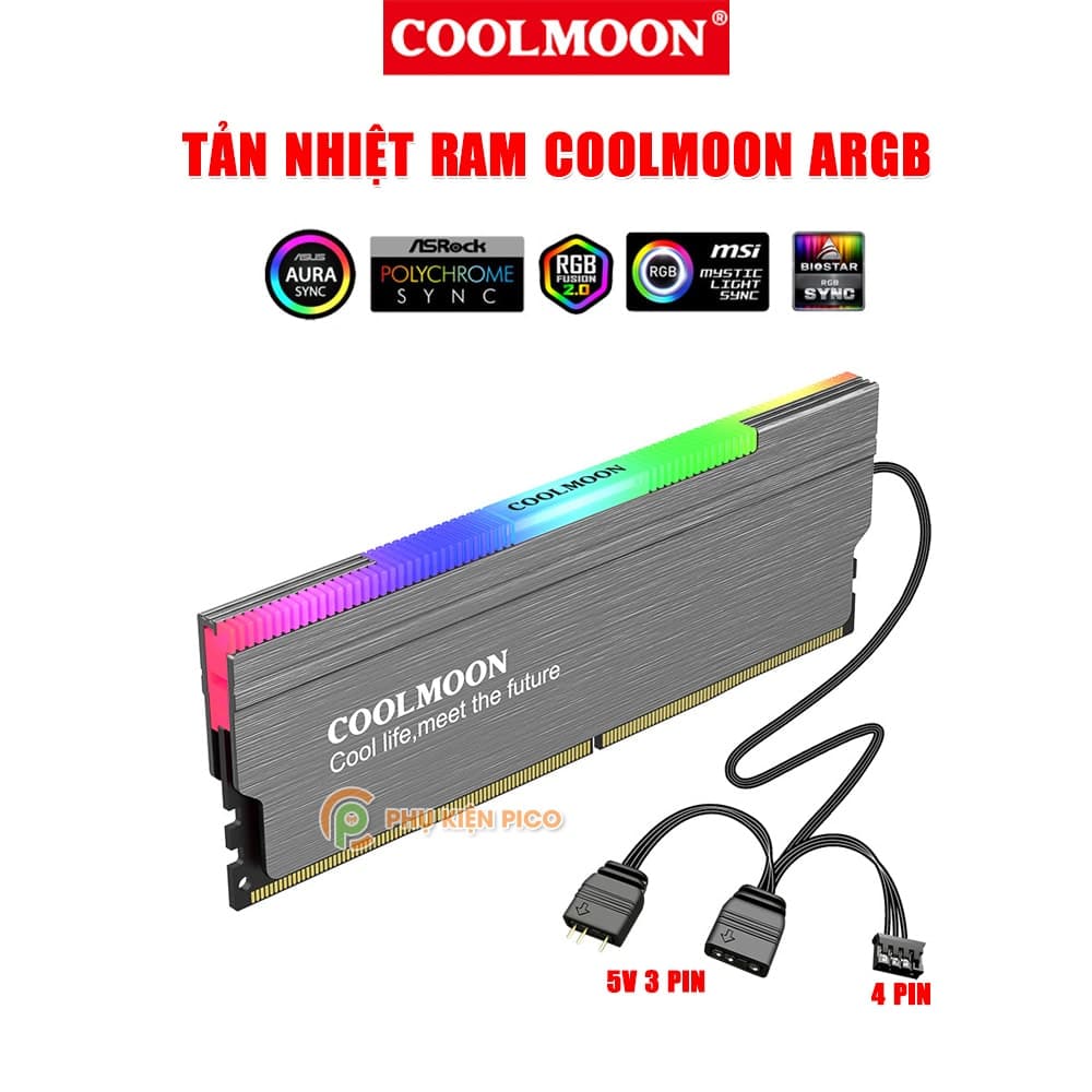 Tản nhiệt Ram Coolmoon ARGB RA-1 - Ốp tản nhiệt Ram A-RGB đồng bộ main sync led RGB