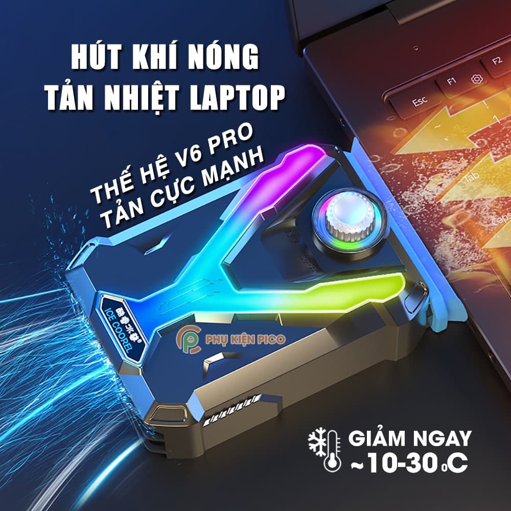 Quạt hút gió tản nhiệt laptop Cool Cooler - Quạt tản nhiệt máy tính xách tay Cooler Cold Ice Troll V6 Pro làm mát cực mạnh