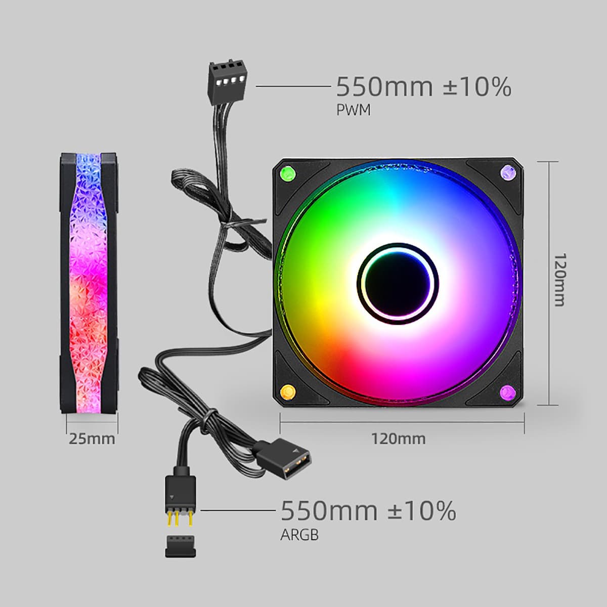 Quạt Fan Case 12cm SPARK 12025 ARGB quạt tản nhiệt PC 12cm sync main Fan Led ARGB máy tính - 2