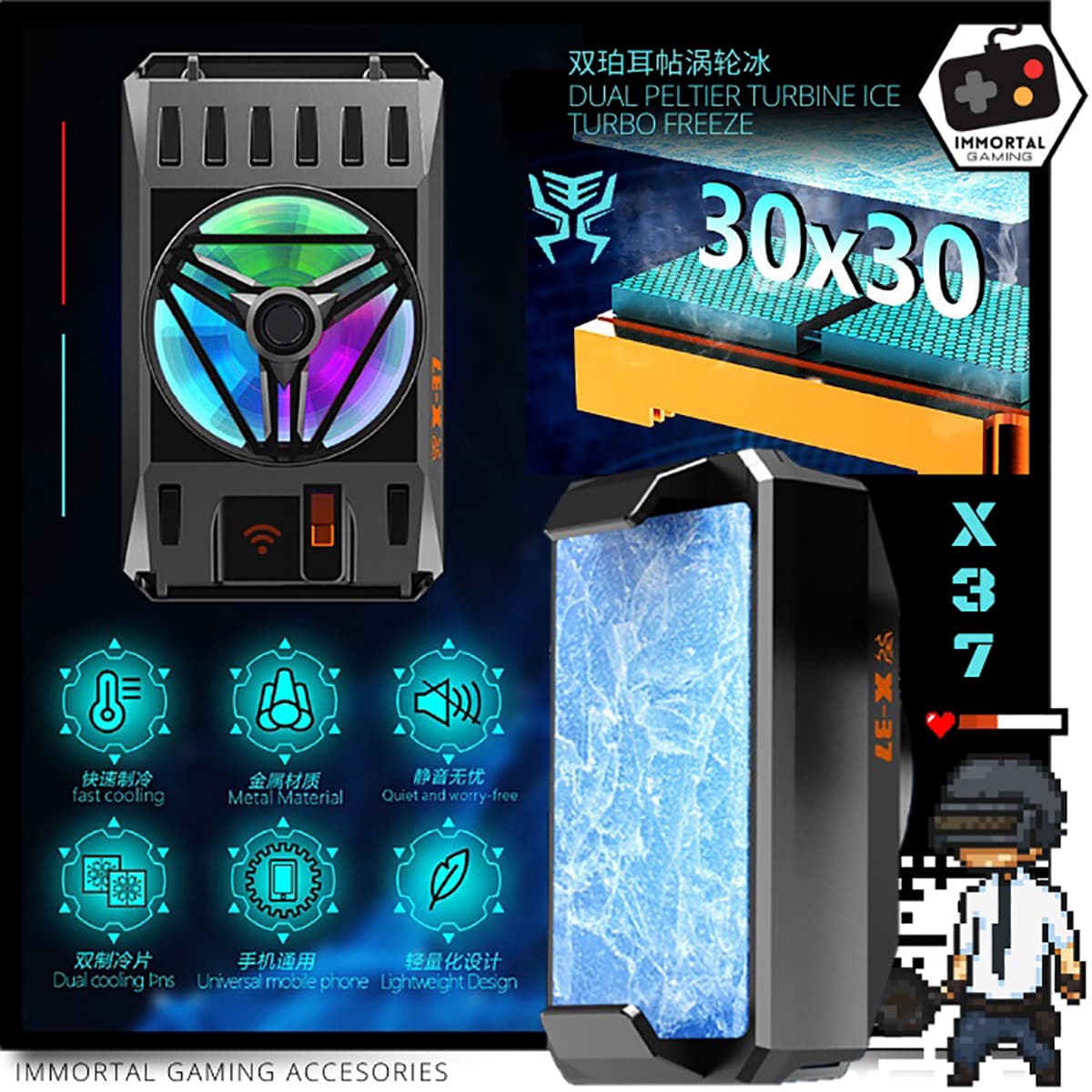 Quạt tản nhiệt điện thoại X37 siêu lạnh Led Gaming diện tích tản nhiệt lớn - 8