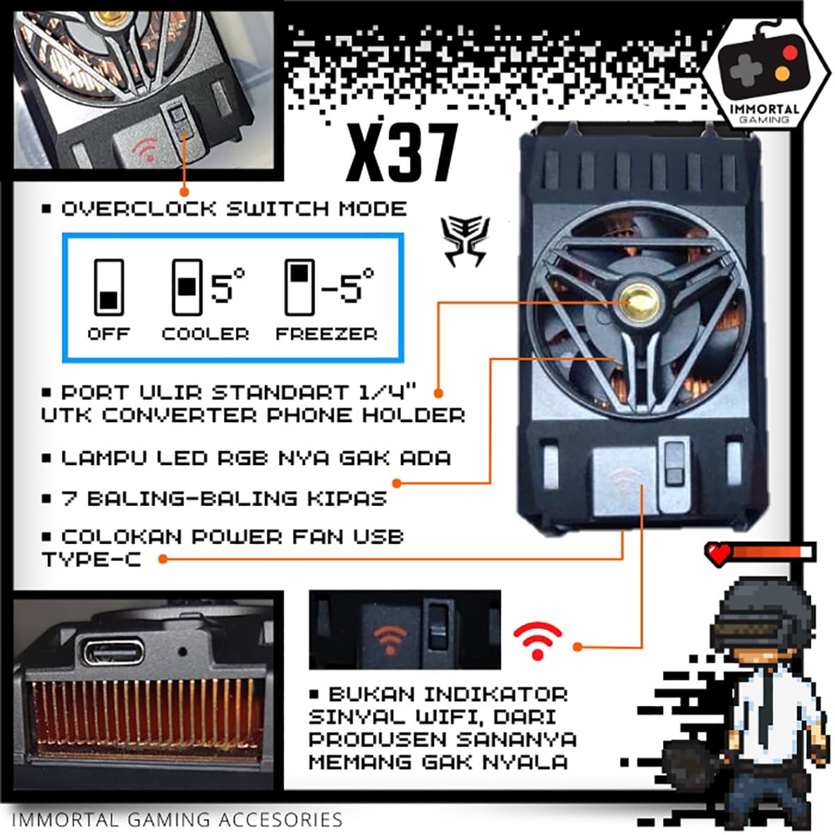 Quạt tản nhiệt điện thoại X37 siêu lạnh Led Gaming diện tích tản nhiệt lớn - 6