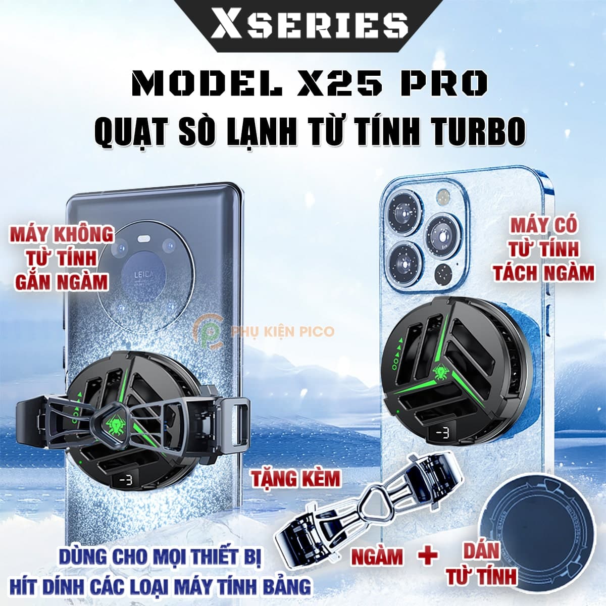 Quạt tản nhiệt điện thoại sò lạnh từ tính X25 Pro màn hình hiển thị nhiệt độ Led RGB