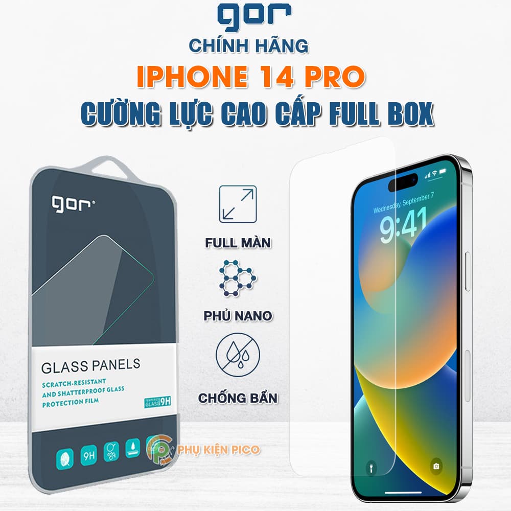 Kính cường lực Iphone 14 Pro trong suốt full màn hình chính hãng GOR