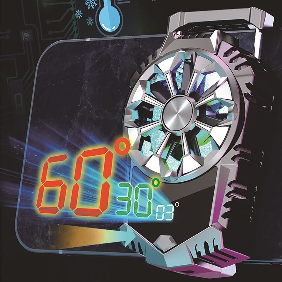 Quạt tản nhiệt điện thoại X3B Quạt sò lạnh thế hệ mới màn hình hiển thị nhiệt độ Led Gaming RGB - 3