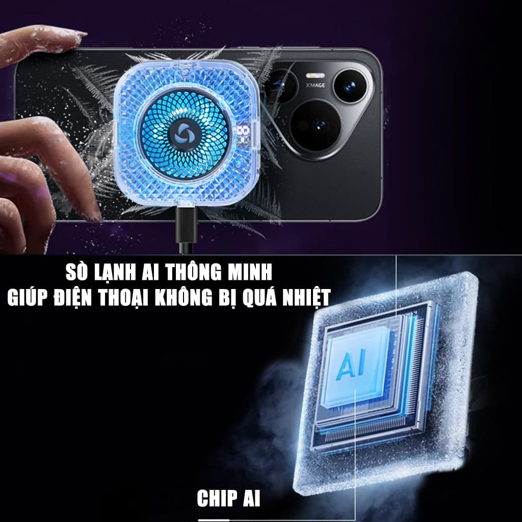 Quạt tản nhiệt điện thoại sò lạnh từ tính S6 tích hợp AI thông minh Led RGB Gaming có màn hình hiển thị nhiệt độ ngàm kẹp rời - 6