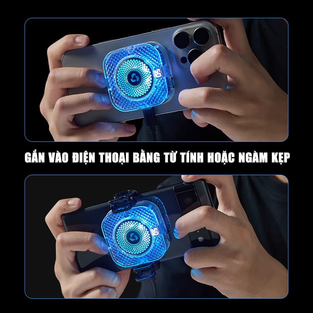 Quạt tản nhiệt điện thoại sò lạnh từ tính S6 tích hợp AI thông minh Led RGB Gaming có màn hình hiển thị nhiệt độ ngàm kẹp rời - 8