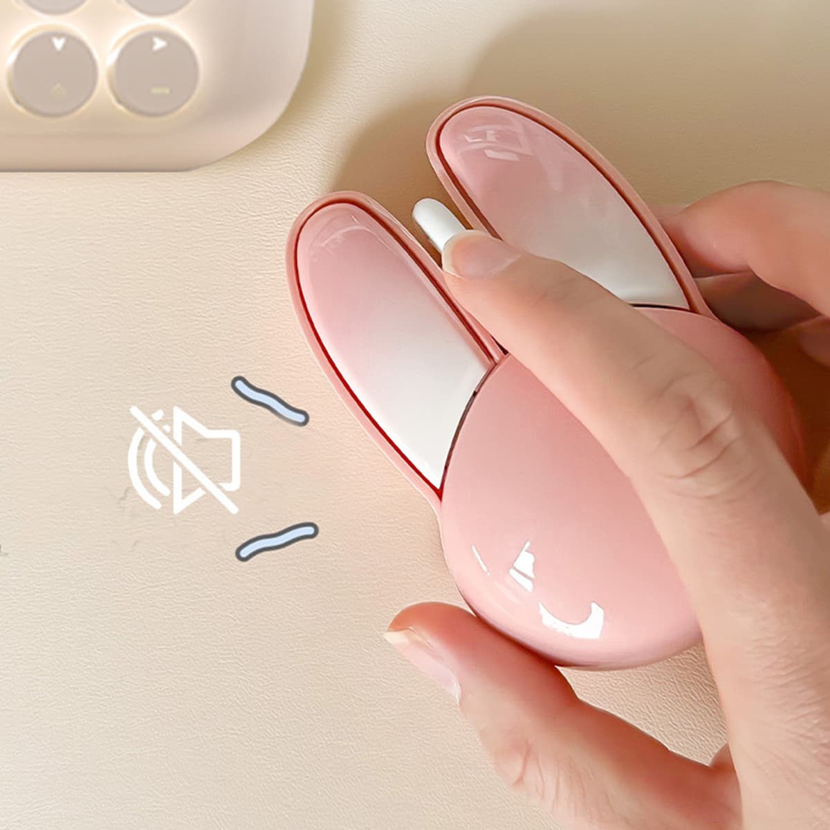 Chuột tai thỏ hồng không dây máy tính hình tai thỏ wireless 2.4G không tiếng ồn Playrab - 4