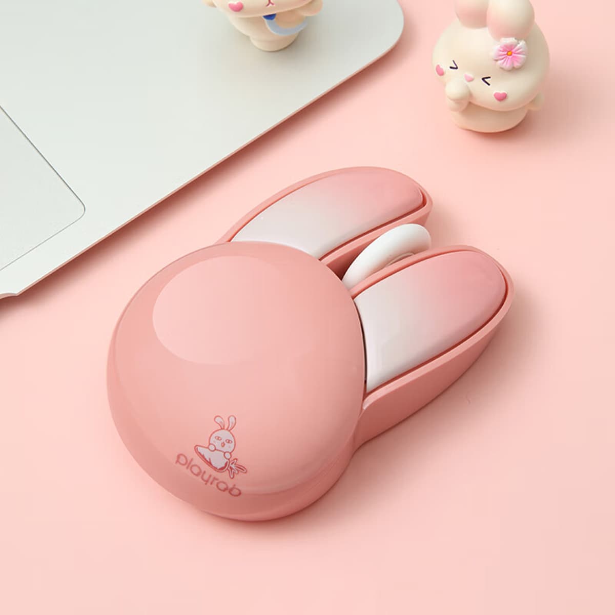 Chuột tai thỏ hồng không dây máy tính hình tai thỏ wireless 2.4G không tiếng ồn Playrab - 6