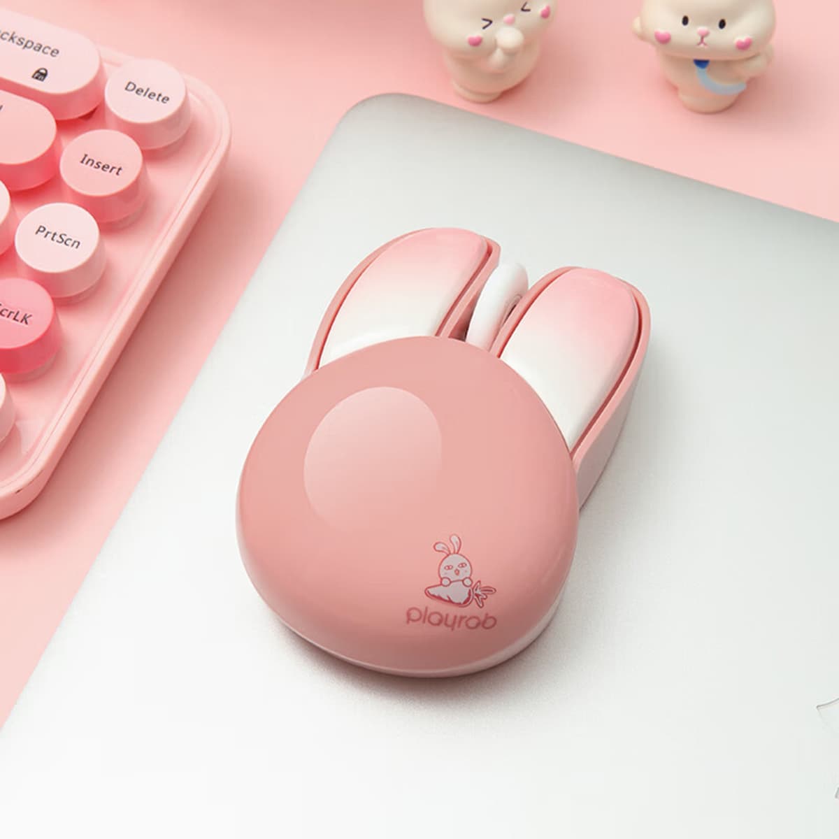 Chuột tai thỏ hồng không dây máy tính hình tai thỏ wireless 2.4G không tiếng ồn Playrab - 7