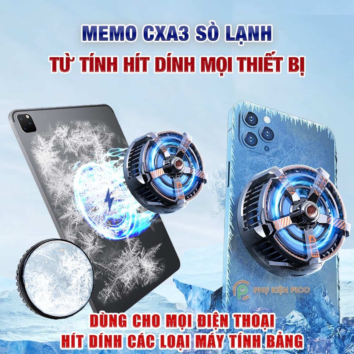 Quạt tản nhiệt điện thoại máy tính bảng Memo CXA3 sò lạnh từ tính led RGB
