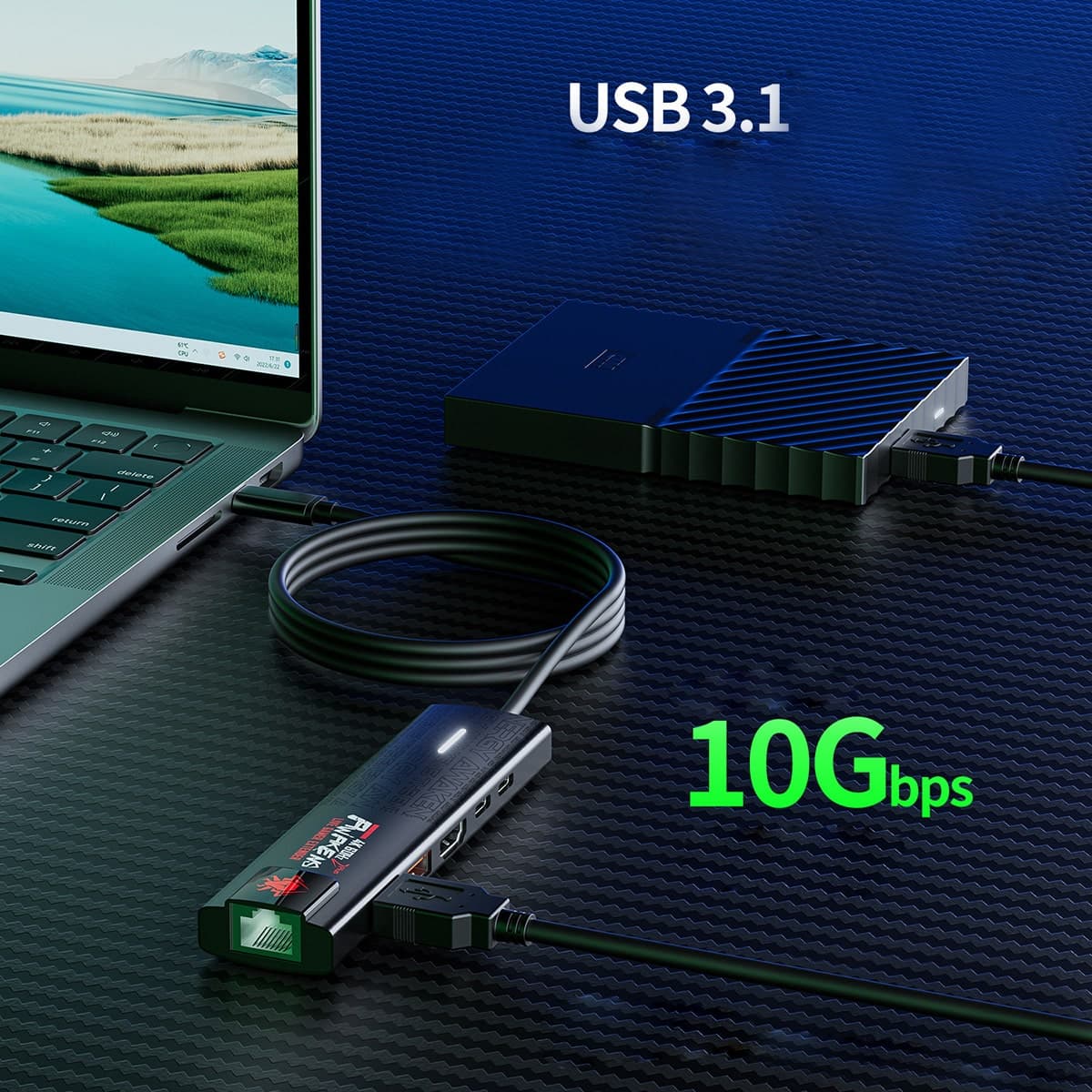 HUB Type C sang HDMI 4K Plextone 6in1 Pro sạc PD 100W Mạng Lan HUB USB 3.0 tốc độ cao HUB USB C to HDMI 2.0 - RJ45 - Type C cho Laptop hỗ trợ Macbook - 7