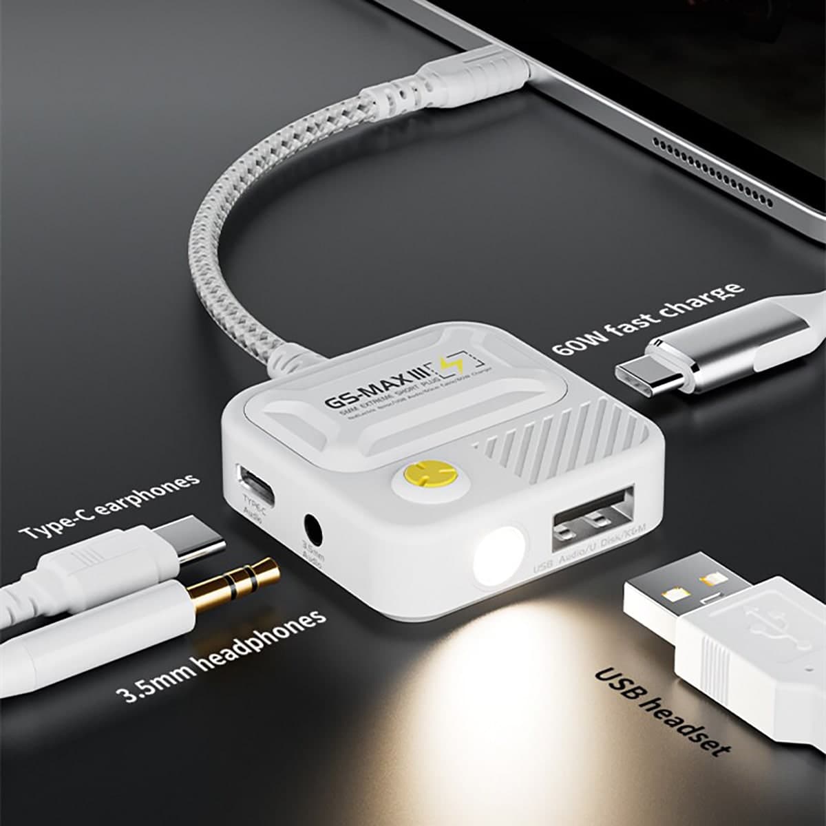 Cáp chuyển đổi tai nghe Plextone Gs Max Pro III Type C sang 3.5mm hỗ trợ ipad vừa nghe nhạc vừa sạc siêu nhanh 60W cắm usb - 3