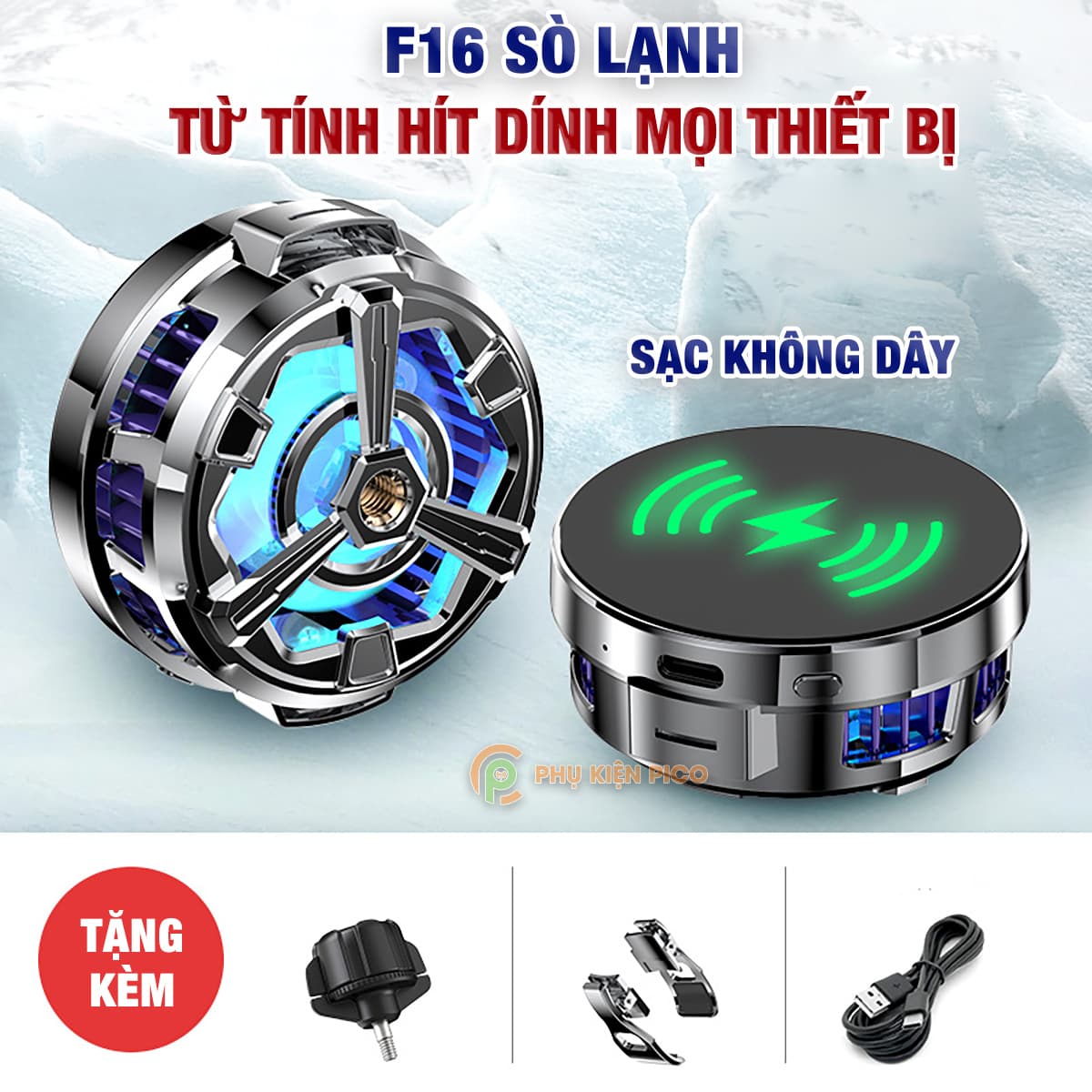 Quạt tản nhiệt điện thoại Ipad F16 sò lạnh từ tính led RGB hỗ trợ sạc không dây