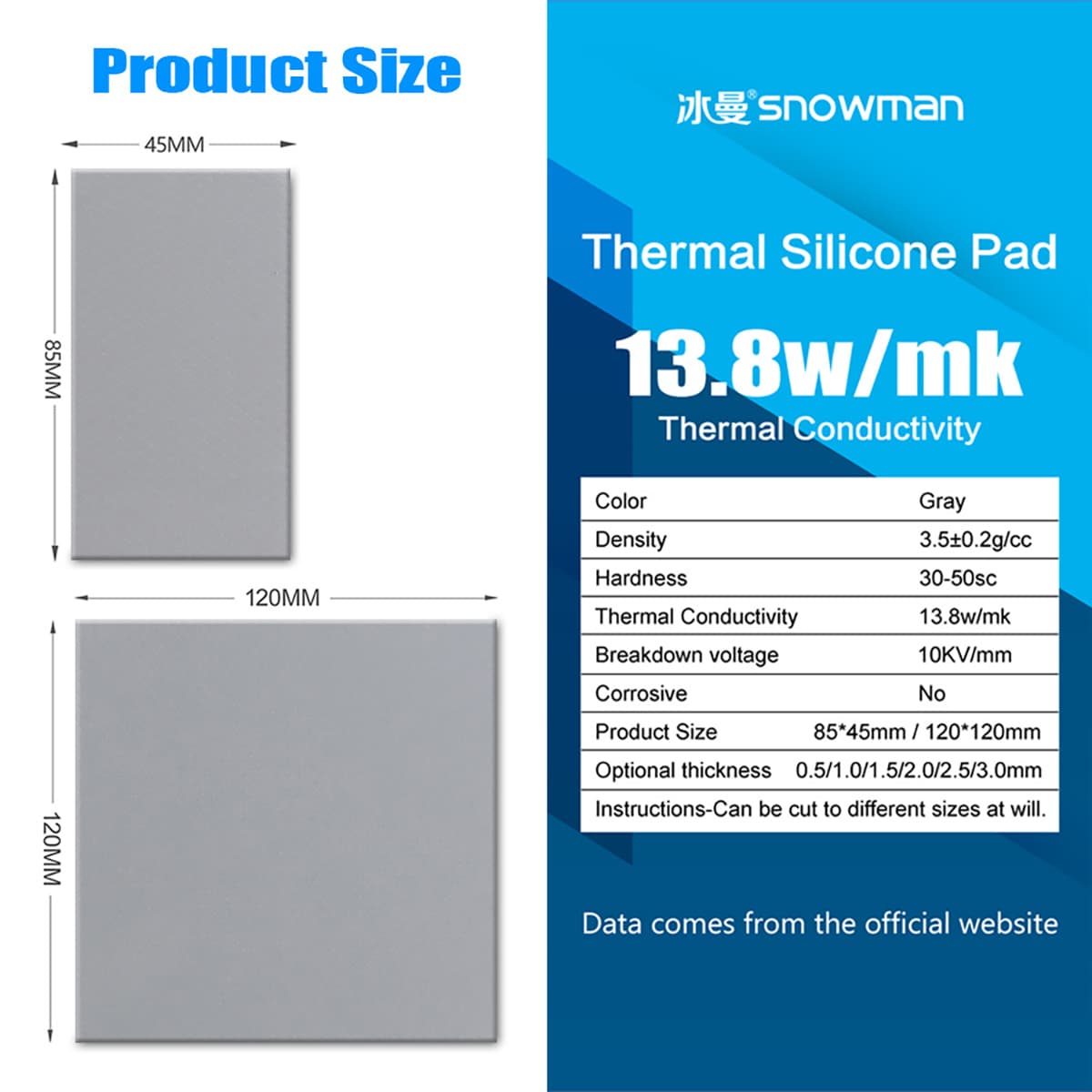 Miếng tản nhiệt cao cấp Thermal Pad SNOWMAN 13.8 W/mk chính hãng tản nhiệt GPU chipset ổ cứng SSD M.2 đối thủ của Gelid - 4