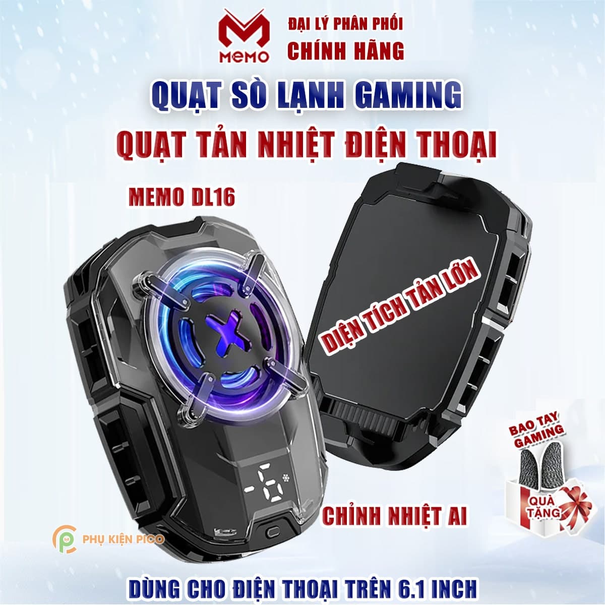 Quạt tản nhiệt điện thoại Memo DL16 sò lạnh AI màn hình hiển thị nhiệt độ bản nâng cấp của Memo DL05