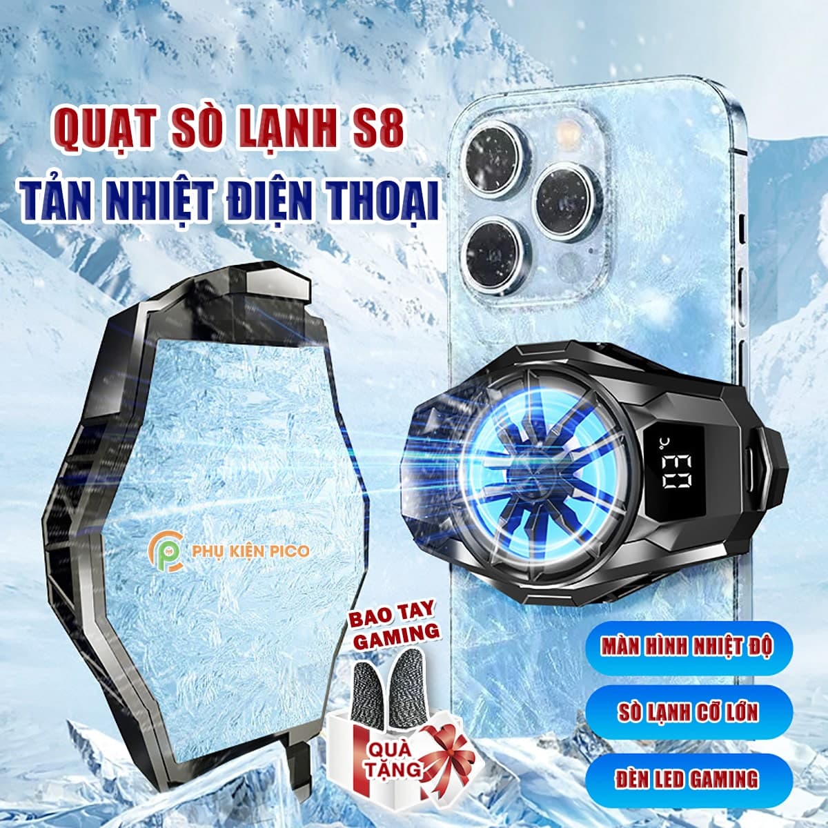 Quạt tản nhiệt điện thoại sò lạnh S8 Led RGB màn hình hiển thị nhiệt độ bản nâng cấp toàn diện của quạt tản nhiệt S3
