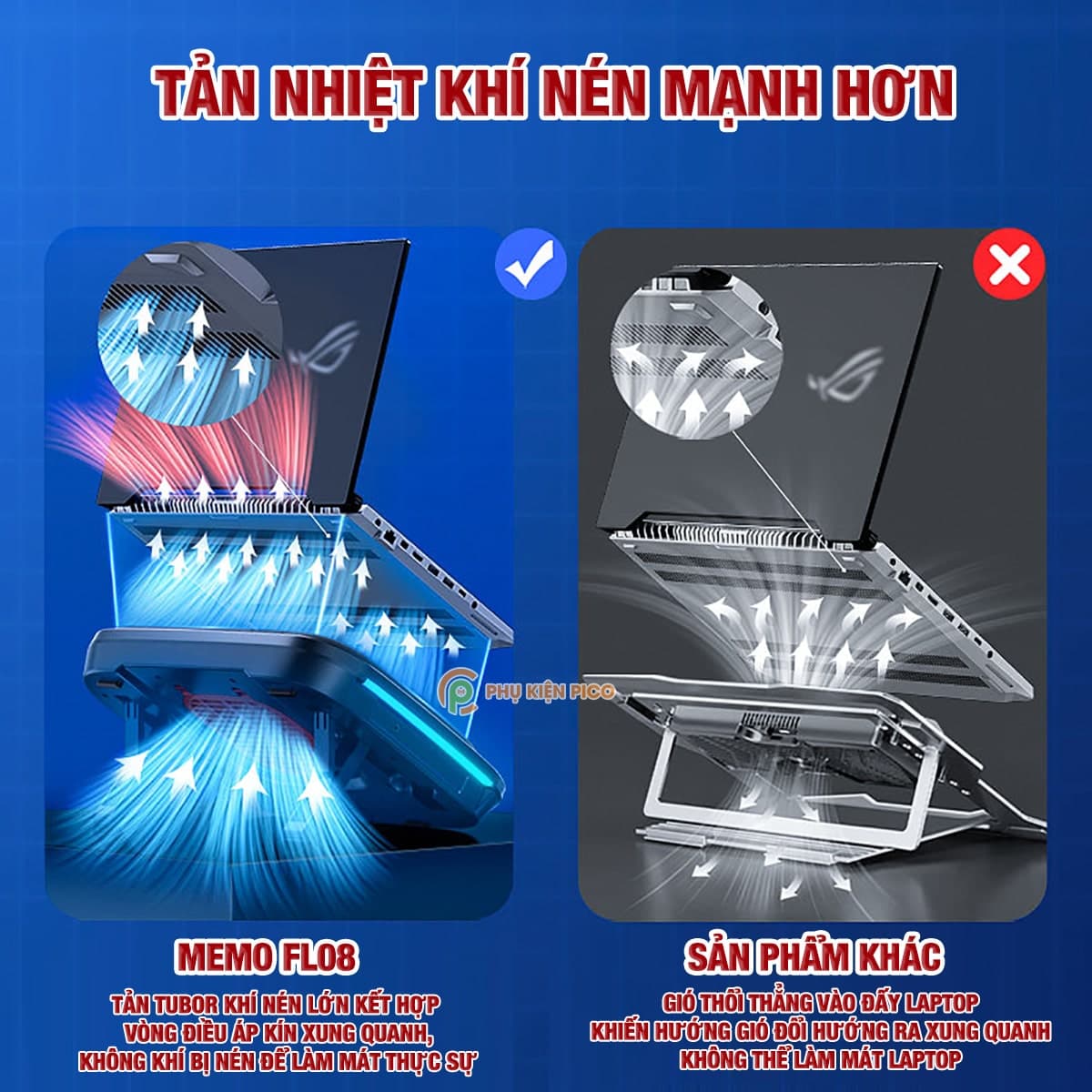 Quạt tản nhiệt laptop Memo FL08 tản khí nén turbo 2400RPM giảm nhiệt thực sự chuyên dụng cho máy tính đồ họa gaming - Đế tản nhiệt Laptop - 4
