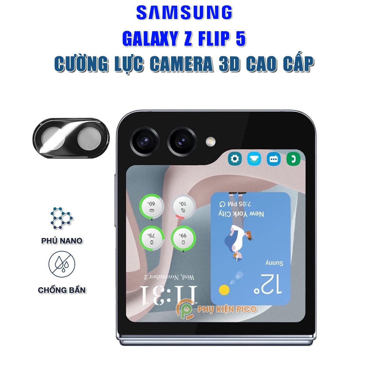 Dán camera Samsung Z Flip 5 thấu kính nổi 3D - Cường lực camera Samsung Galaxy Z Flip 5 5G độ cứng 9H trong suốt