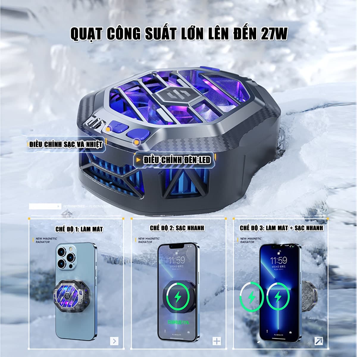 Quạt tản nhiệt điện thoại máy tính bảng X60 Pro Max có sạc không dây Magsafe 15W sò lạnh từ tính Led RGB Gaming - 5