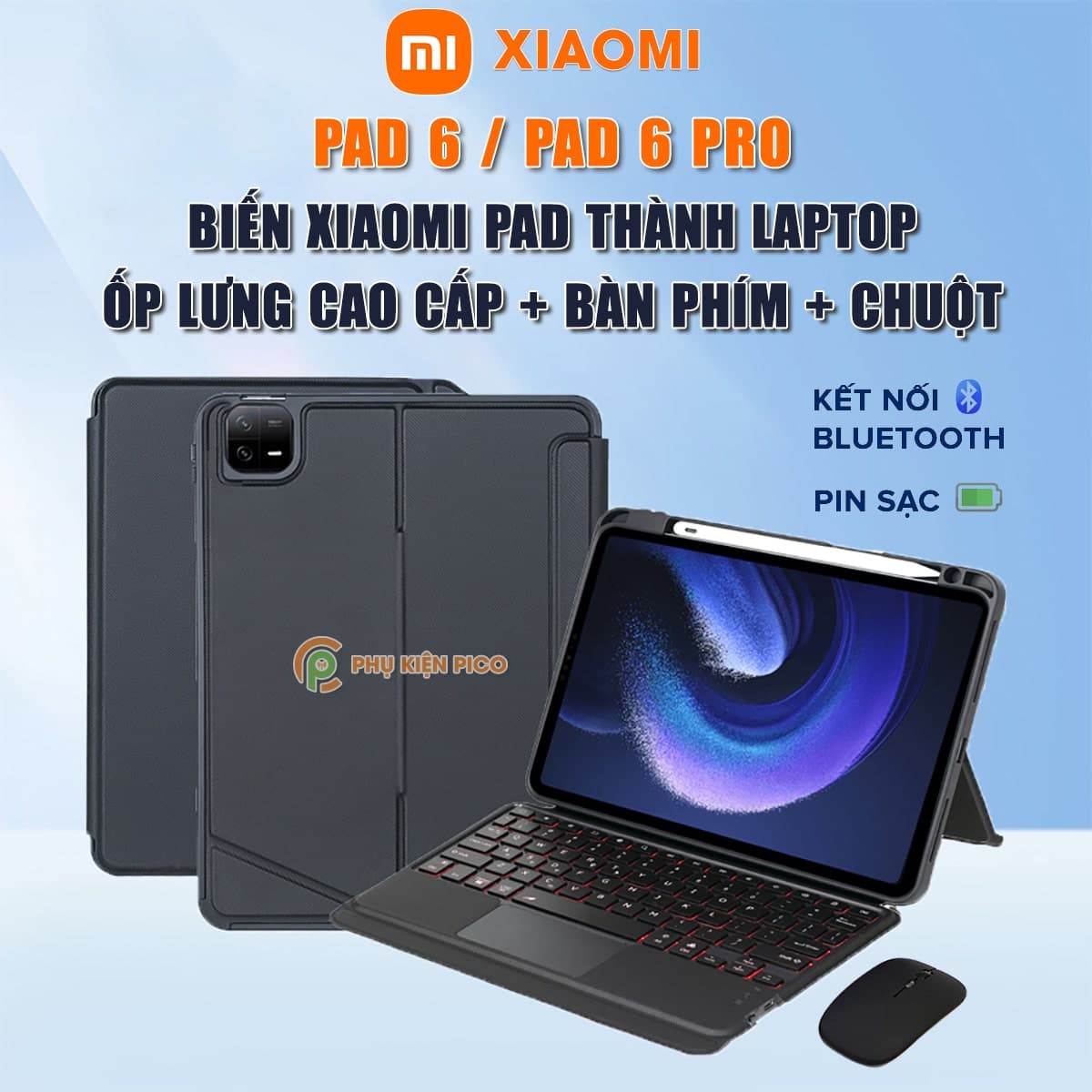 Ốp lưng Xiaomi Mi Pad 6 cao cấp kèm bàn phím chuột cảm ứng - Bao da Xiaomi Pad 6 Pro 720 độ tách rời linh hoạt
