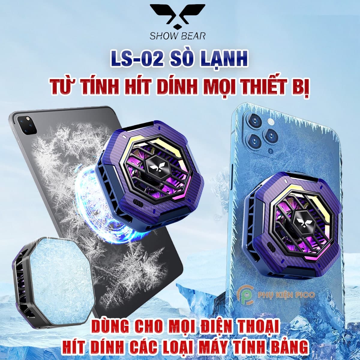 Quạt tản nhiệt điện thoại máy tính bảng LS02 sò lạnh từ tính led RGB tản nhiệt cho điện thoại gaming livestream