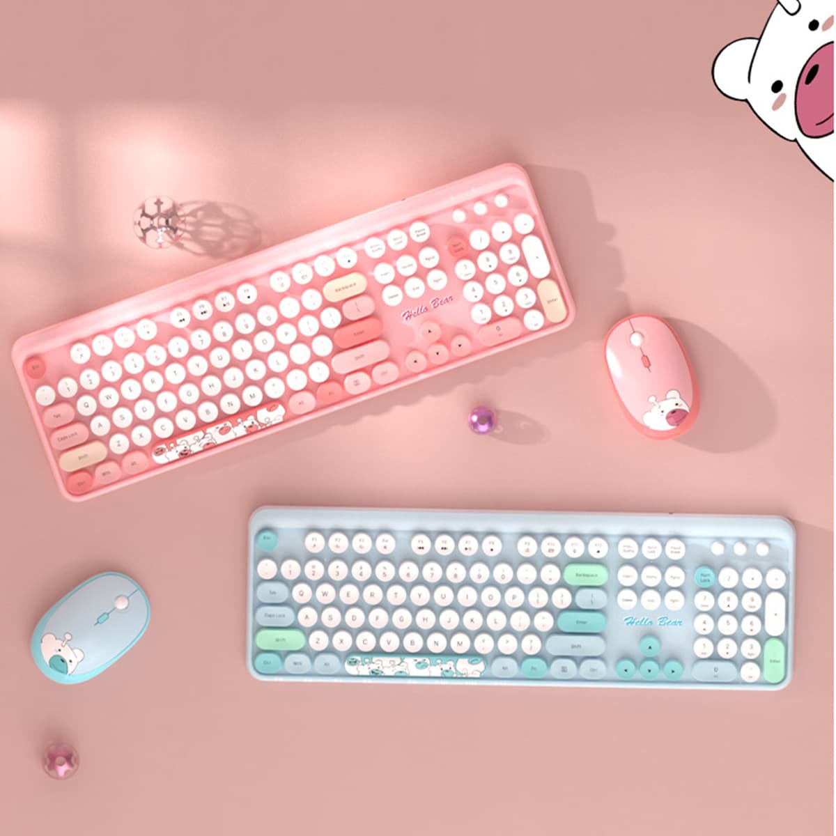 Bộ bàn phím chuột không dây cute Hello Bear - chuột máy tính không dây bàn phím MOFII hồng dễ thương Wireless - 3