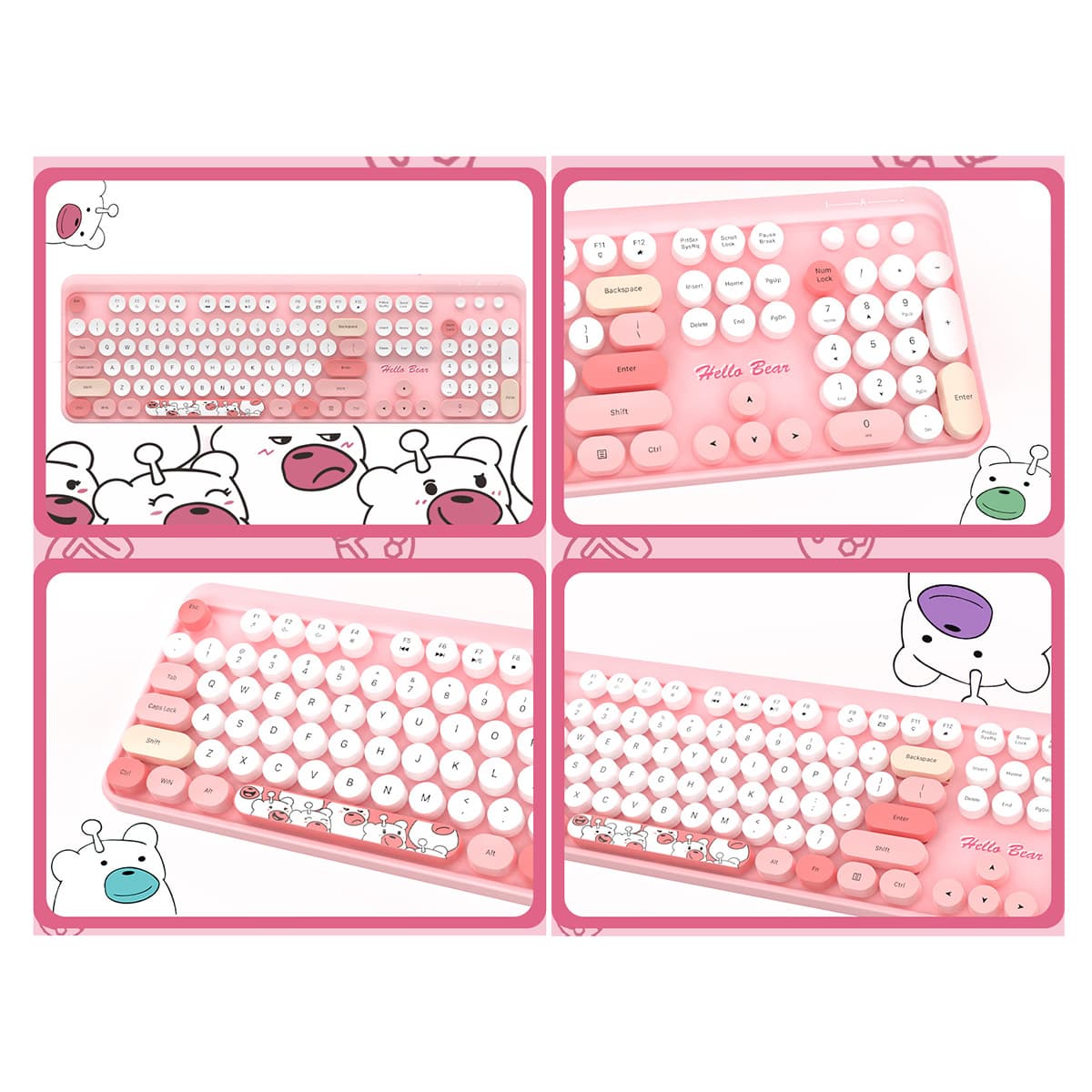 Bộ bàn phím chuột không dây cute Hello Bear - chuột máy tính không dây bàn phím MOFII hồng dễ thương Wireless - 4