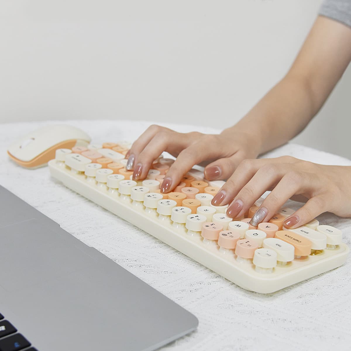 Bàn phím chuột không dây Mini Bean Wireless - chuột máy tính không dây bàn phím MOFII hồng dễ thương - 6