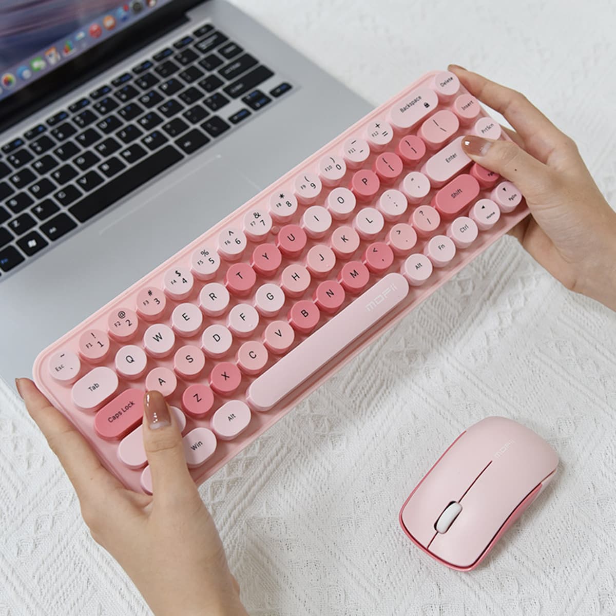 Bàn phím chuột không dây Mini Bean Wireless - chuột máy tính không dây bàn phím MOFII hồng dễ thương - 2