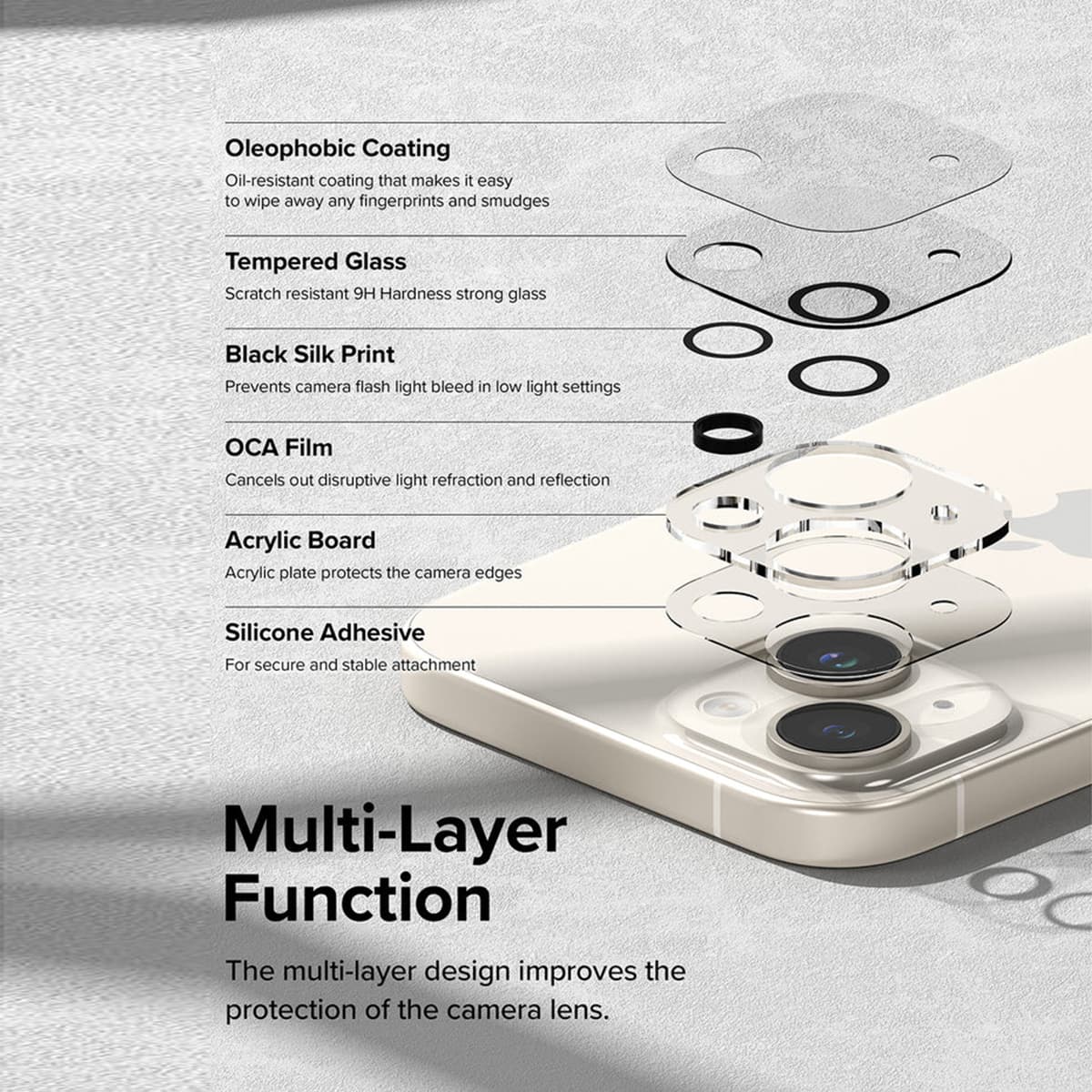 Dán camera Iphone 15 thấu kính nổi 3D - Cường lực camera Iphone 15 độ cứng 9H trong suốt - 9