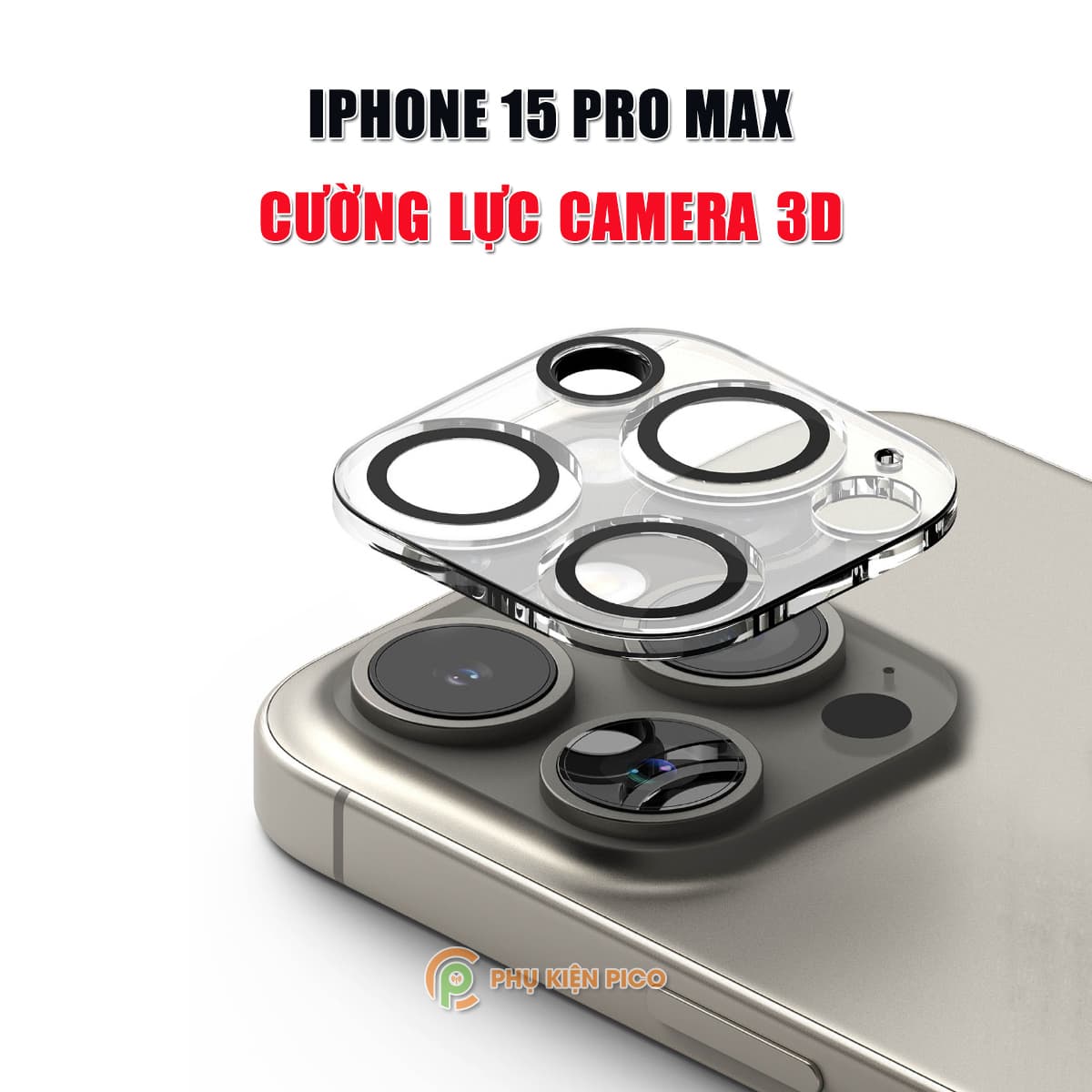 Dán camera Iphone 15 Pro Max thấu kính nổi 3D - Cường lực camera Iphone 15 Pro Max độ cứng 9H trong suốt