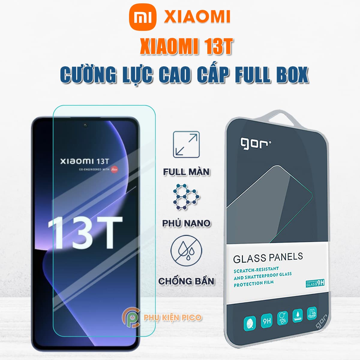 Kính cường lực Xiaomi 13T full màn hình chính hãng Gor - Dán màn hình Xiaomi Mi 13T