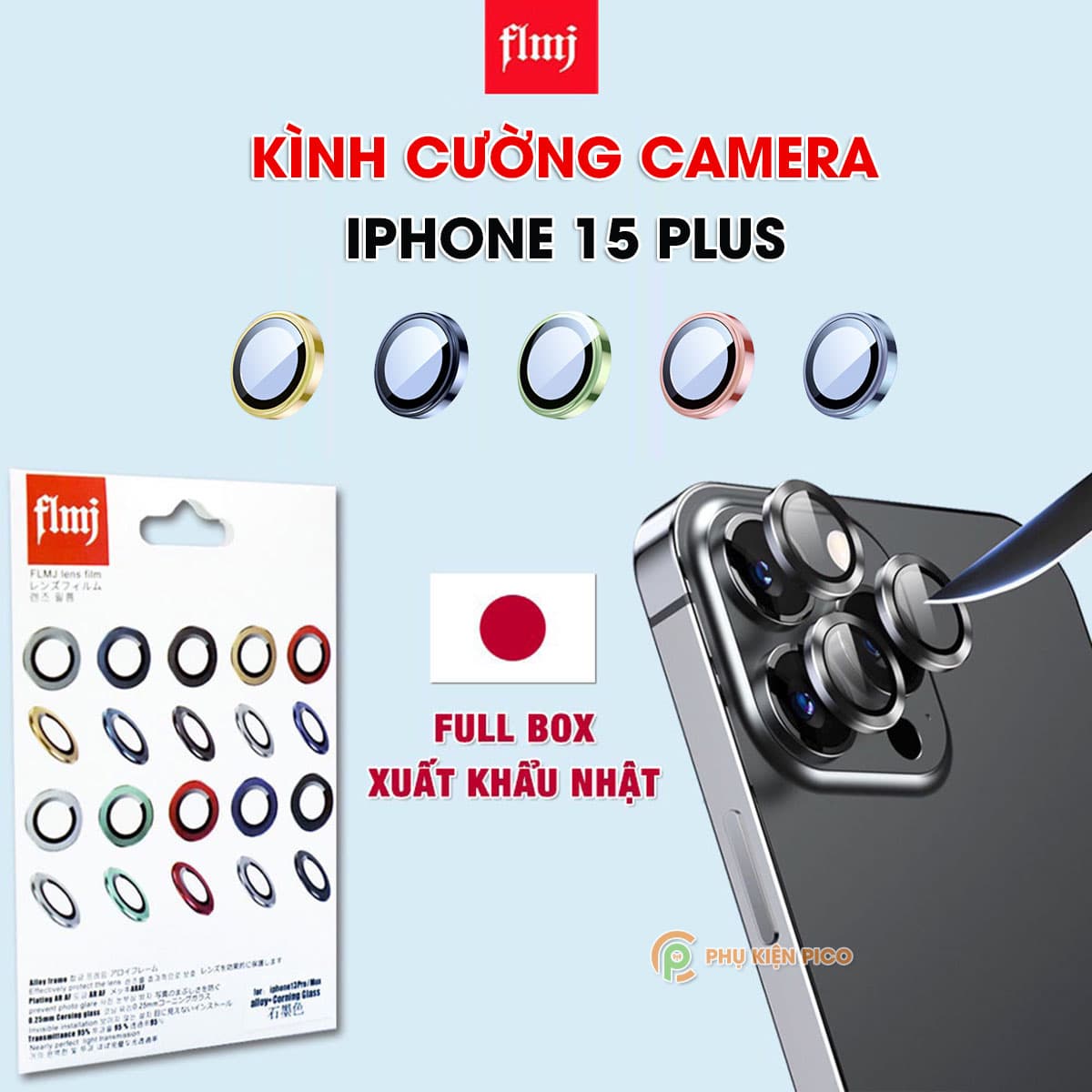 Dán camera Iphone 15 Plus - Dán mắt Camera Iphone 15 Plus kim loại siêu cứng FLMJ - Dán bảo vệ camera iPhone 15 Plus