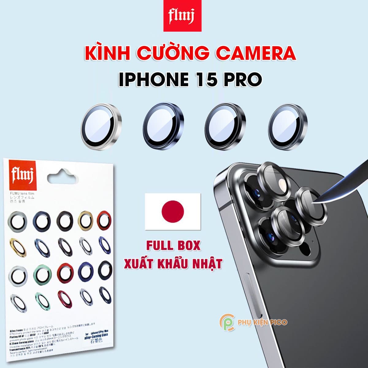 Dán camera Iphone 15 Pro - Dán mắt Camera Iphone 15 Pro kim loại siêu cứng FLMJ - Dán bảo vệ camera iPhone 15 Pro