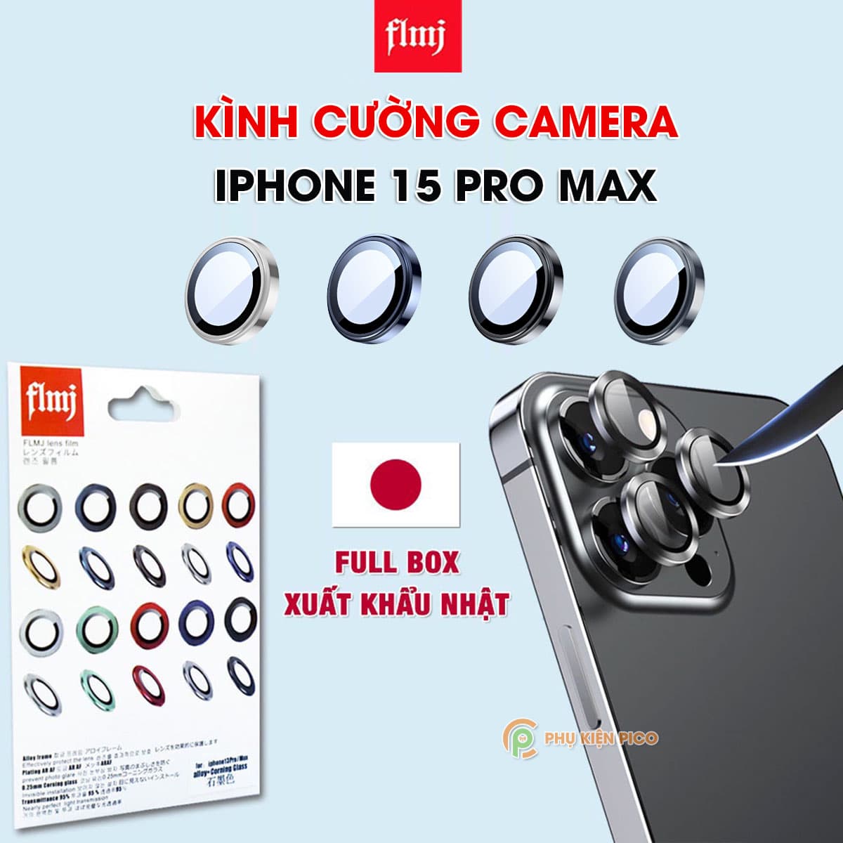 Dán camera Iphone 15 Pro Max - Dán mắt Camera Iphone 15 Pro Max kim loại siêu cứng FLMJ - Dán bảo vệ camera iPhone 15 Pro Max