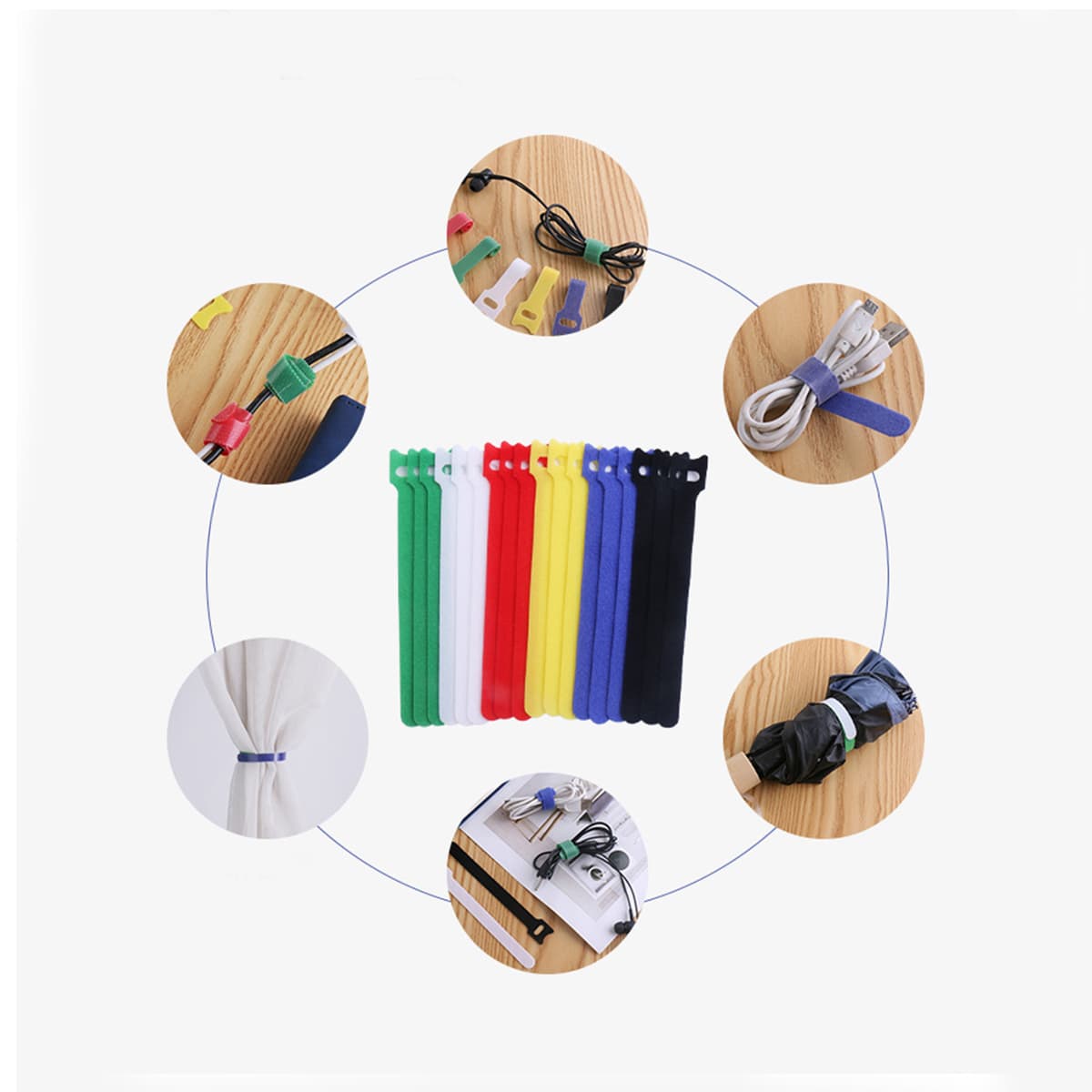 Dây quấn cáp sạc, tai nghe, chuột, bàn phím, cáp tín hiệu, dây điện - Băng gai chống rối tiện dụng nhiều màu dài 12cm - 7