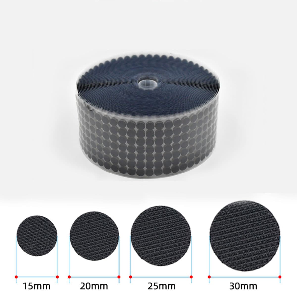 Băng dính gai Velcro tròn, khóa nhám có sẵn keo dán các loại đường kính 1.2cm 1.5cm 2cm - 5