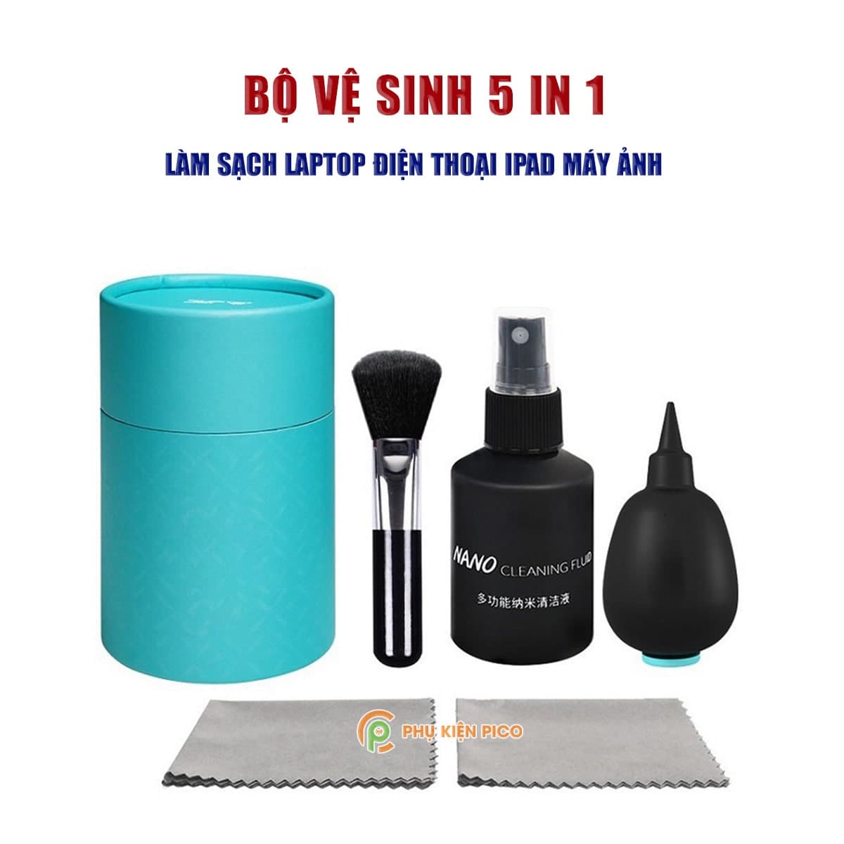 Bộ vệ sinh laptop máy ảnh đa năng 5in1 phụ kiện làm sạch máy tính, laptop Macbook, ipad, máy ảnh, đồng hồ