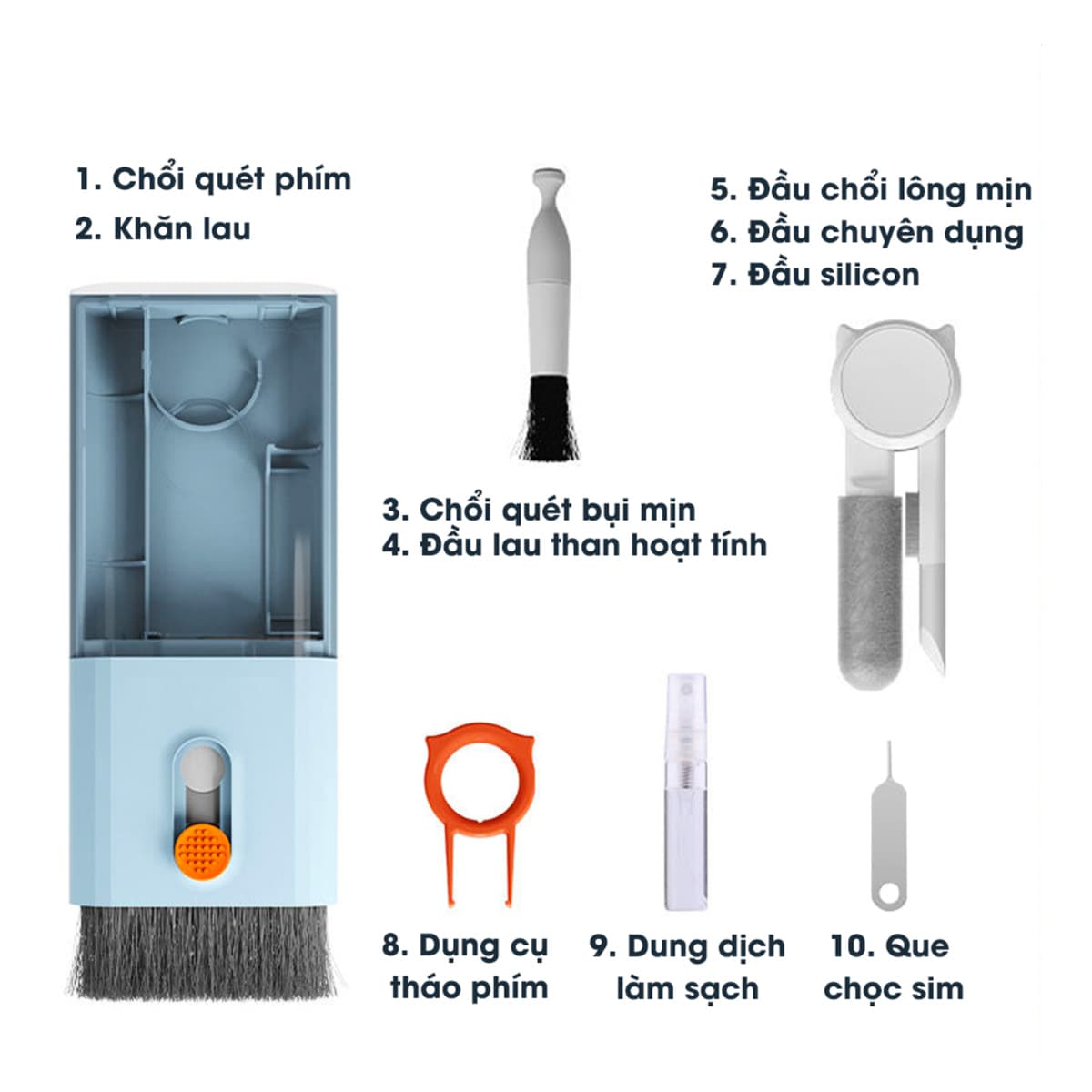 Bình xịt vệ sinh làm sạch màn hình điện thoại - Bộ dụng cụ vệ sinh Laptop Bàn phím Tai nghe đa năng 10in1 - 2